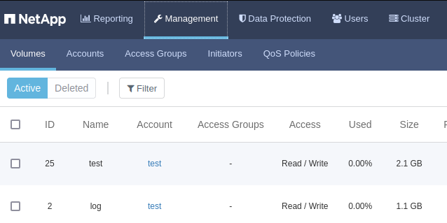 SolidFire source and destination volumes