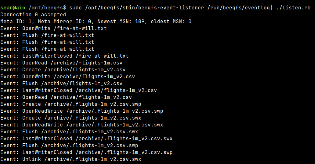 Legacy file-system events piped to a script