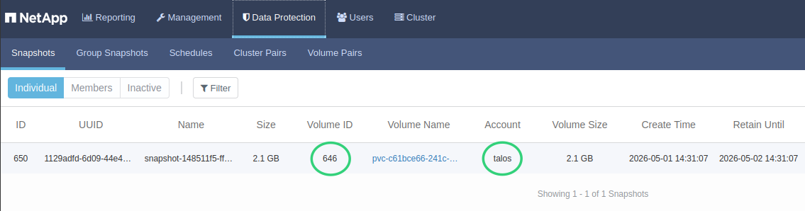 CNPG snapshot on SolidFire