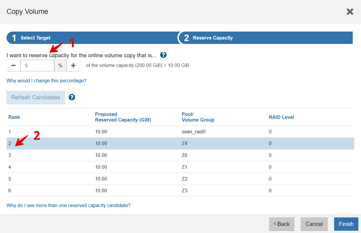 Volume Copy Reserve size default value