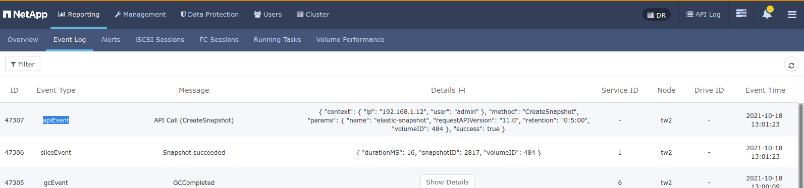 Reference SolidFire events