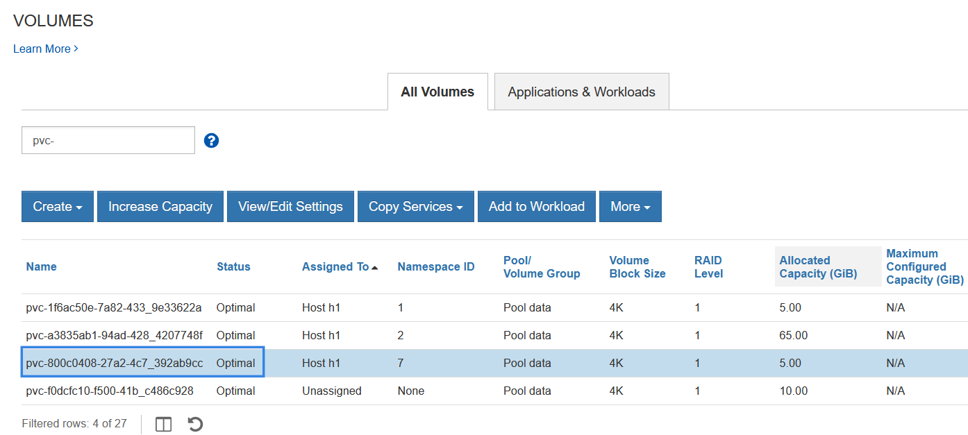 SANtricity CSI volumes
