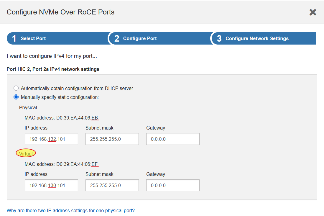 SANtricity UI wizard for NVMe/RoCE configuration step 2