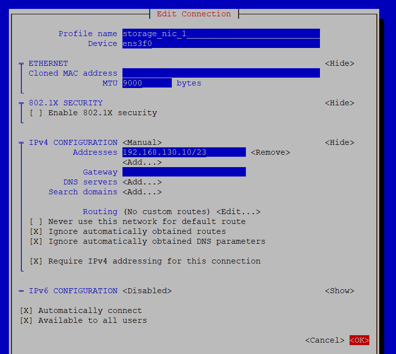Network adapter configuration in TUI