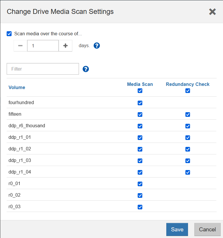 E-Series drive media scan settings