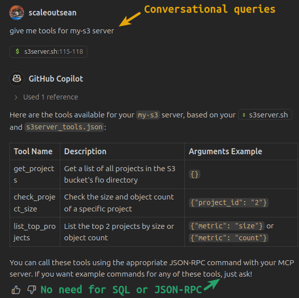 MCP server for S3 service in VSCode - chat