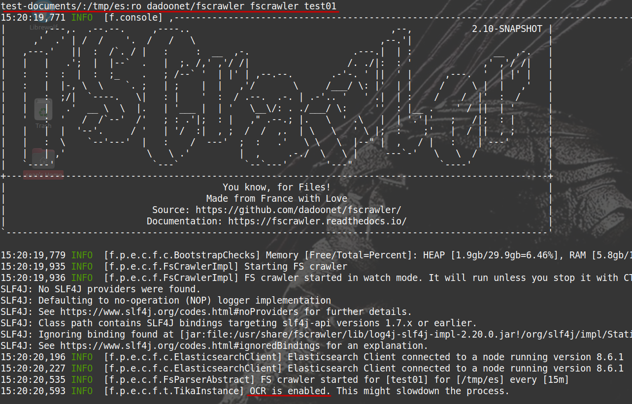 FSCrawler running PDF indexing and OCR
