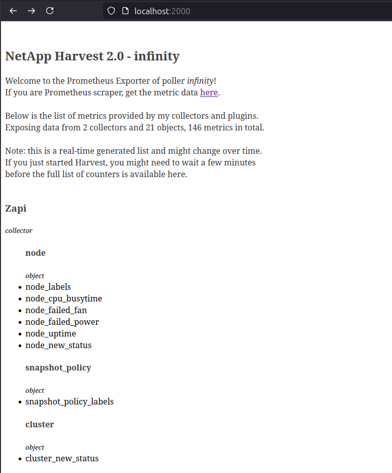 Harvest home page for Prometheus scraping