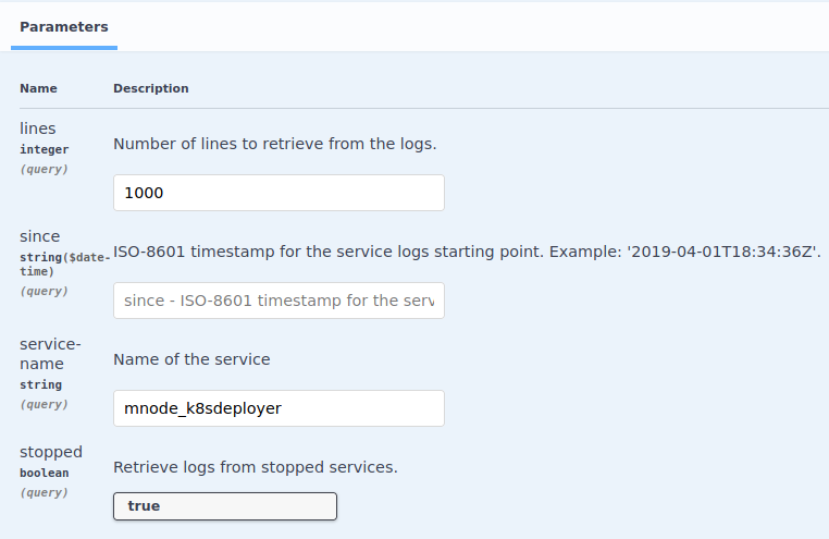 Get logs from mNode Swagger UI