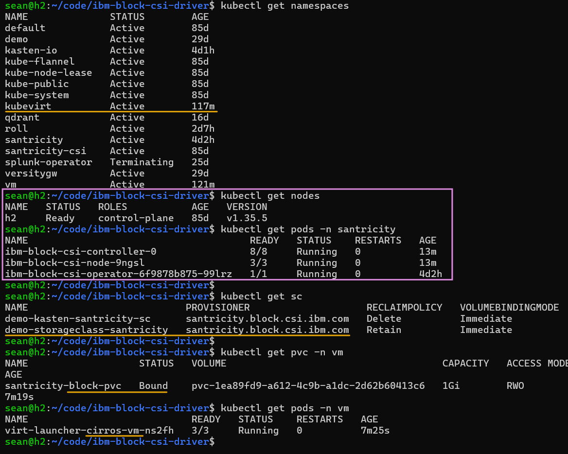 IBM Block CSI with SANtricity patch running KubeVirt VM