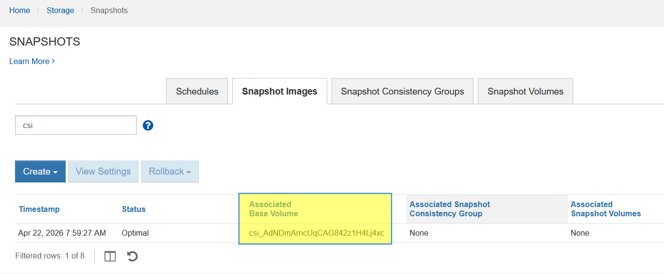 CSI snapshot with IBM Block CSI with SANtricity patch