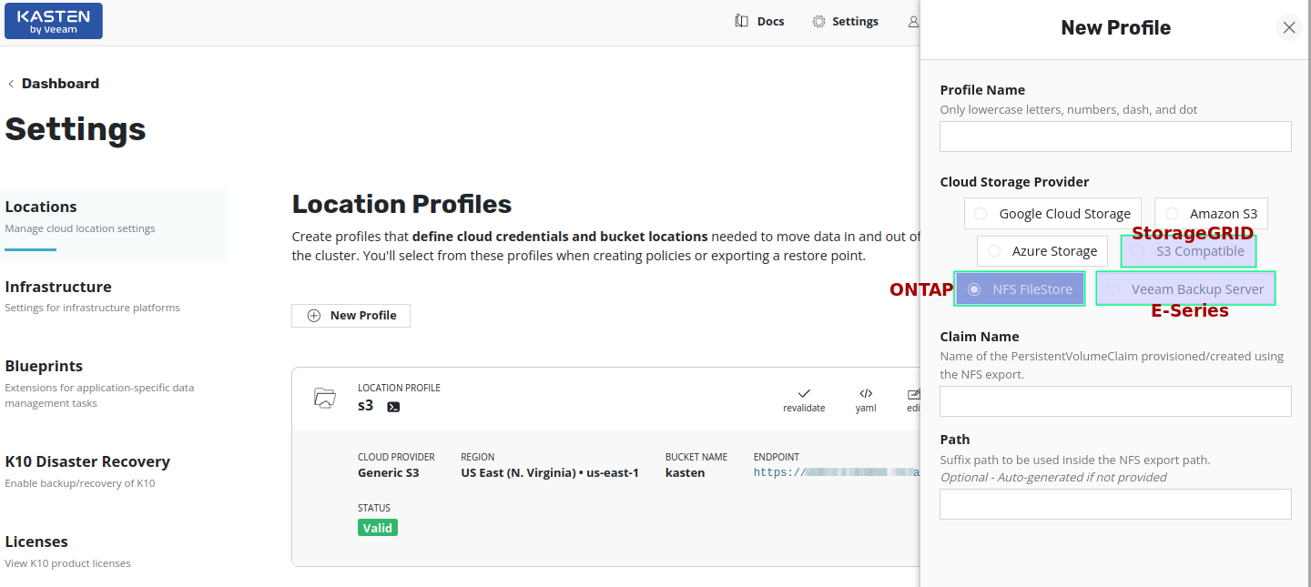 Location Profiles for S3, NFS, Veeam