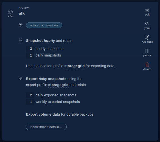 K10 policy example with different snapshot and backup (export) schedules