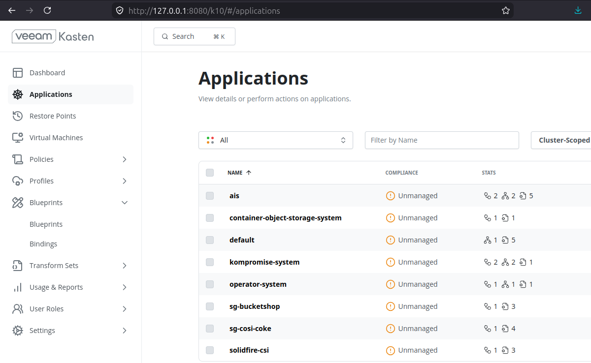 Kasten 9 with SolidFire CSI