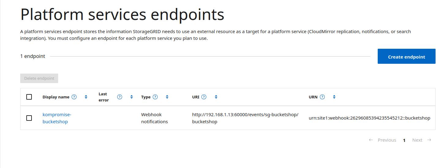 StorageGRID Platform Services Configuration