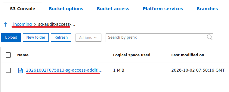 StorageGRID incoming bucket