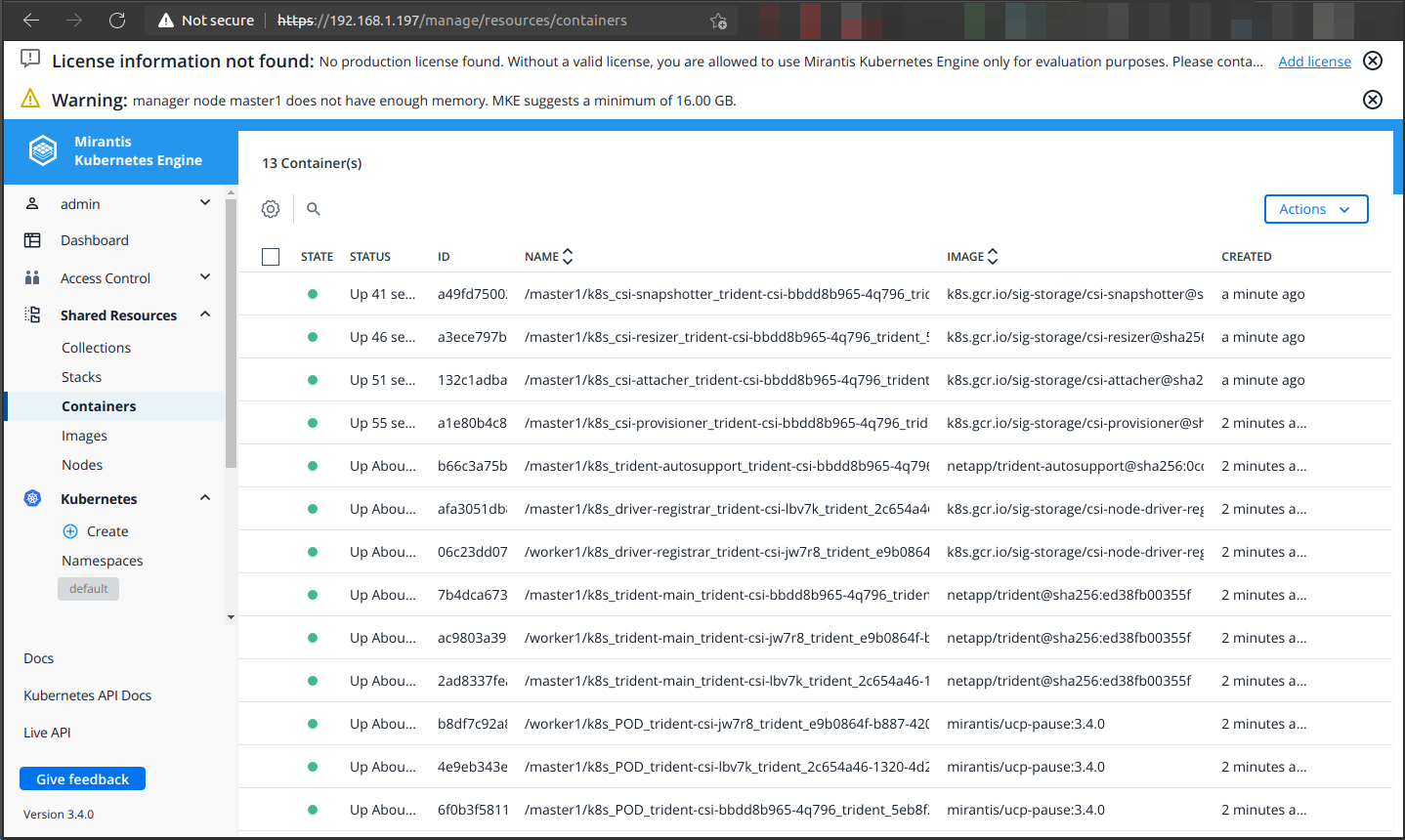 Trident v21.04 containers on MKE 3.4.0