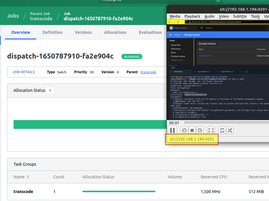 Parametric media conversion and SRT steam with Nomad and BeeGFS