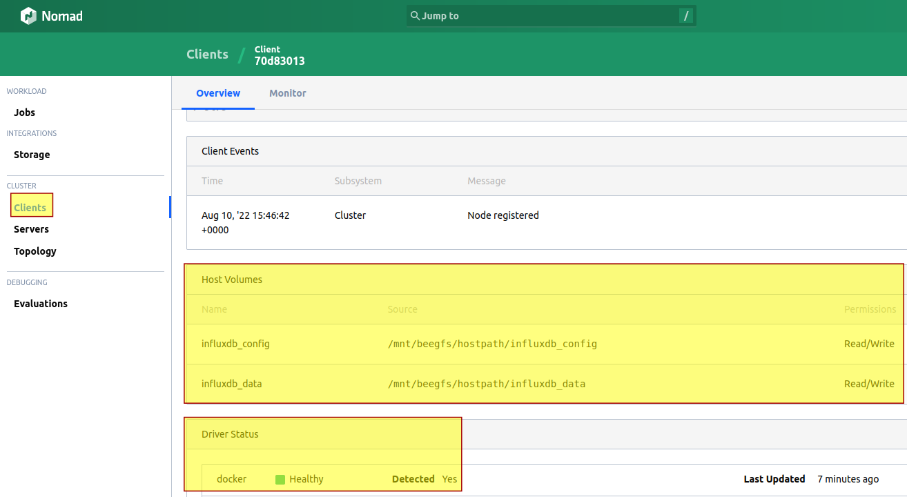 Nomad client with Docker Engine and two Host volumes