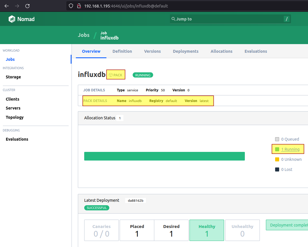 InfluxDB job details
