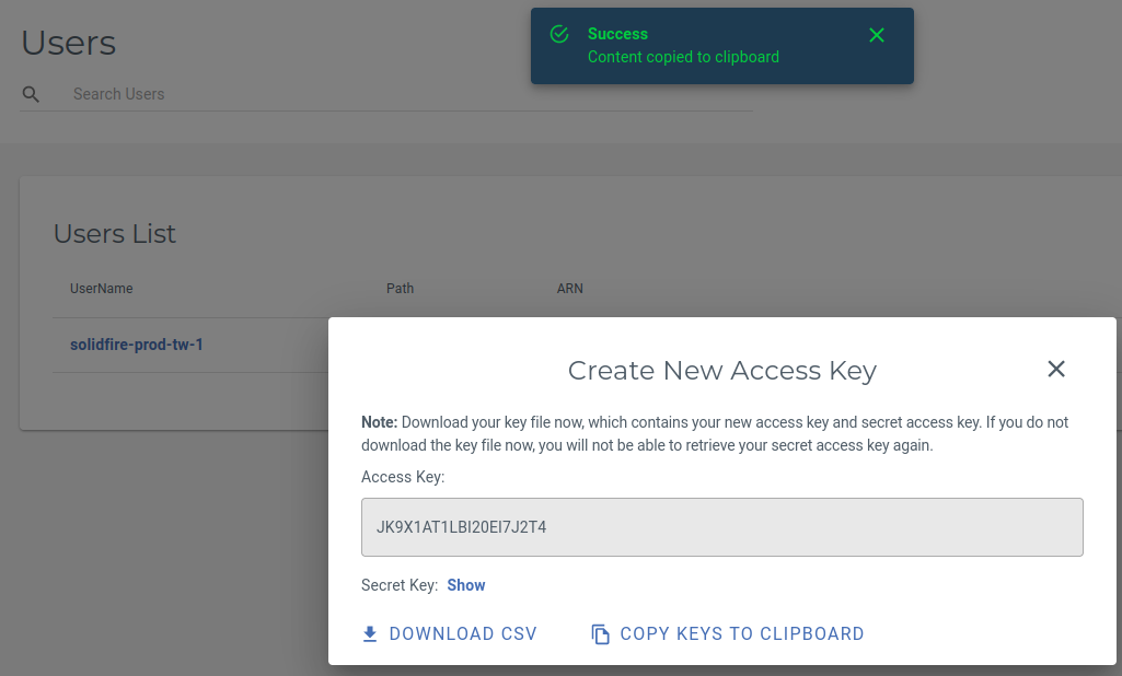 Create access/secret key pair