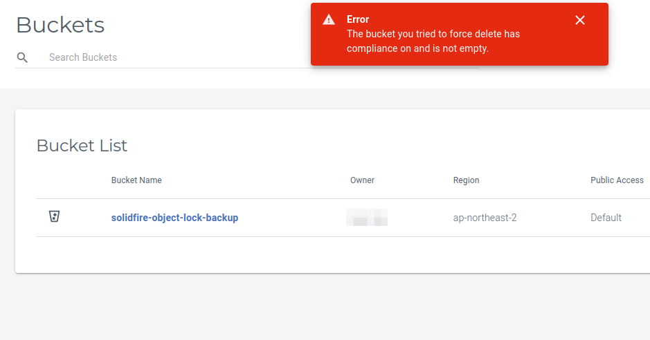 Error when deleting bucket with Object Lock