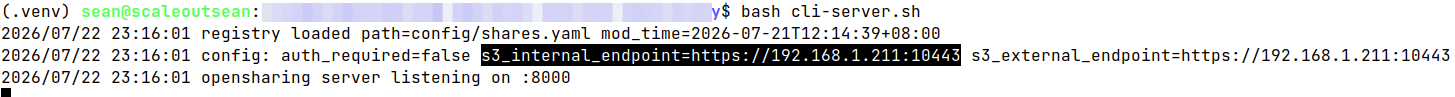Start OpenSharing Server for StorageGRID and VGW