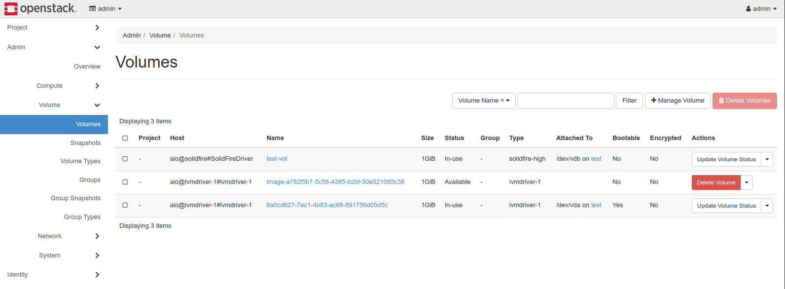 SolidFire volumes in Openstack