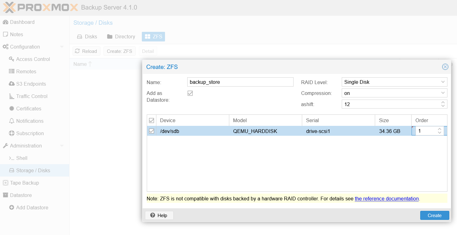 PBS VM with ZFS