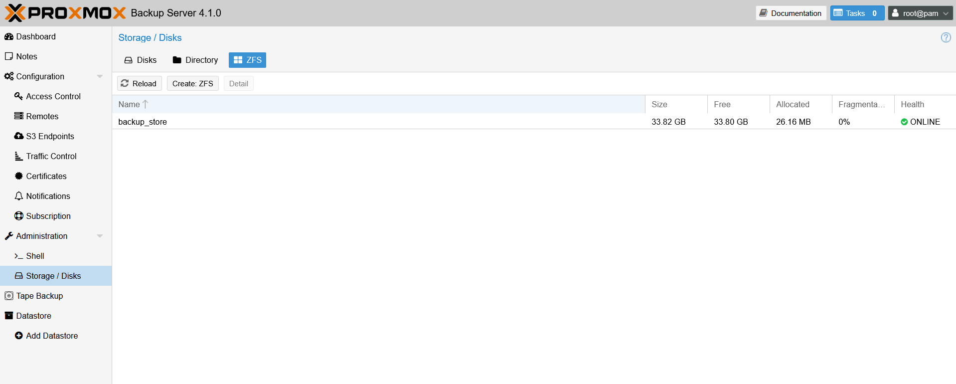 Create ZFS on unused disks
