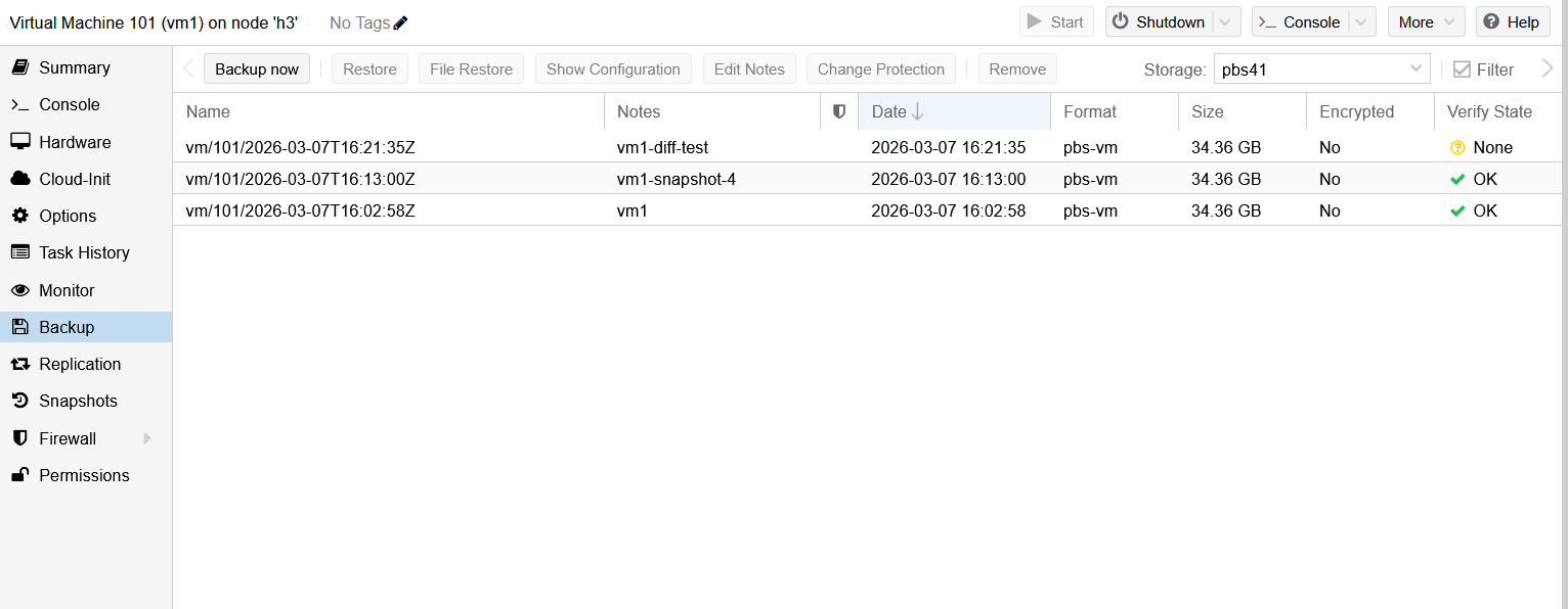 PBS backups in VM Backups menu