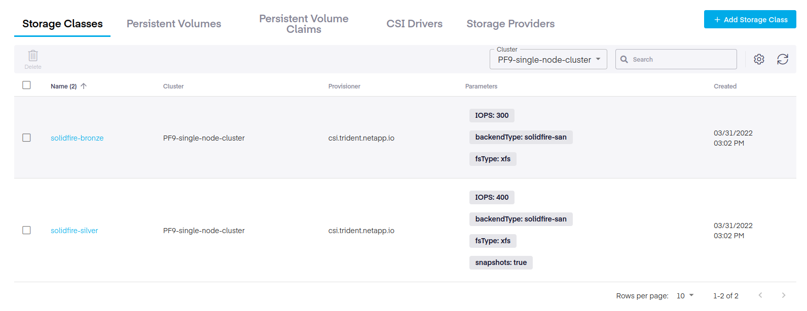 Storage classes in PMK