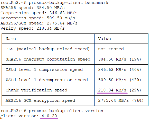 Proxmox backup client benchmark test