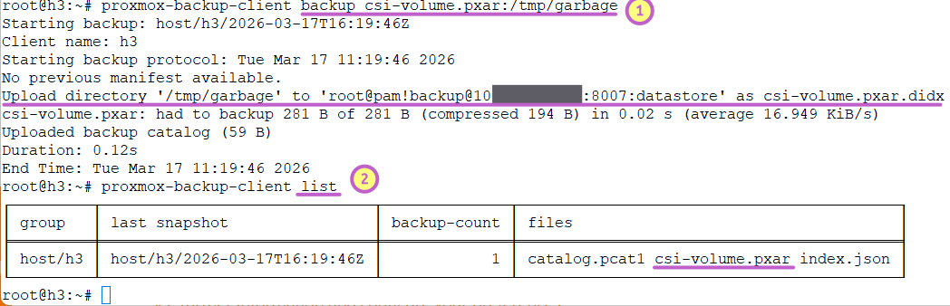 Proxmox backup client backup commands