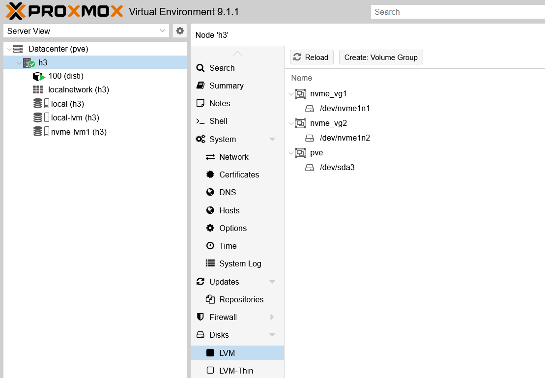 Big screenshot of PVE 9 with NVMe/RoCE LVM on EF600