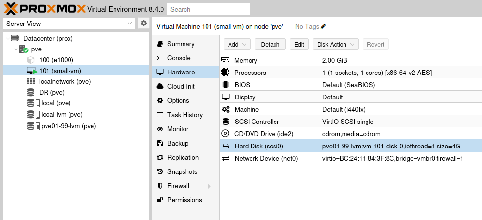 VM resources overview with Disk on LVM/iSCSI 