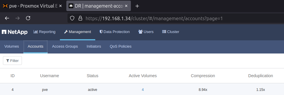 Proxmox PVE and SolidFire storage efficiency 