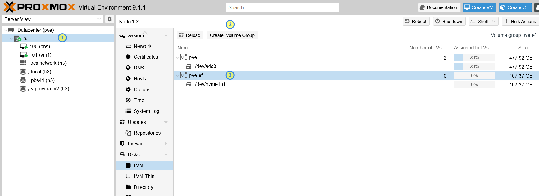 Create a VG for LVM on shared block device