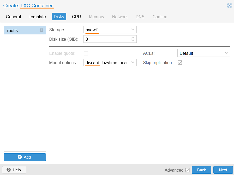 Create LXC container on LVM