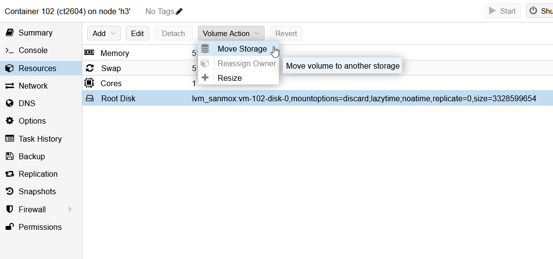 PVE - Move CT or VM disk to another datastore