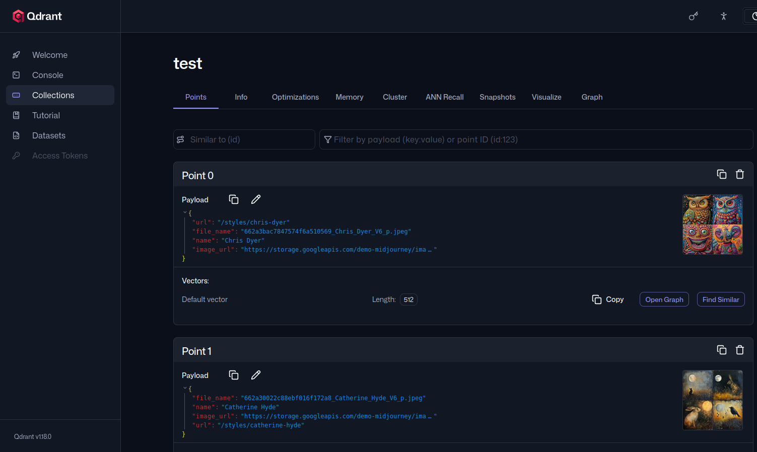 Qdrant test database aka collection