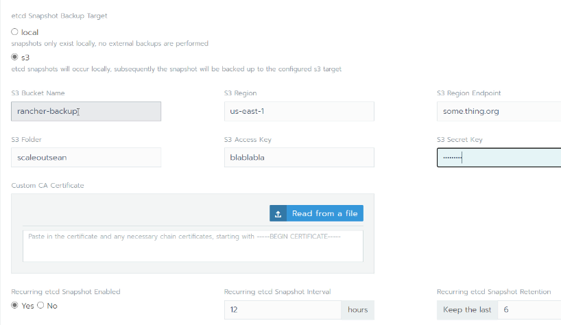 Rancher admin uses StorageGRID configuration