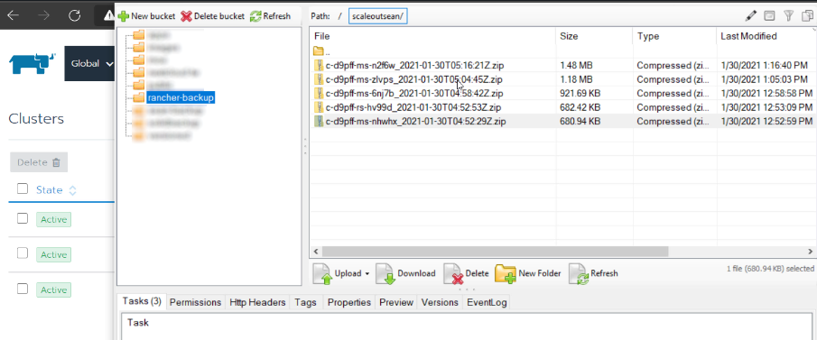 Rancher backups in StorageGRID bucket