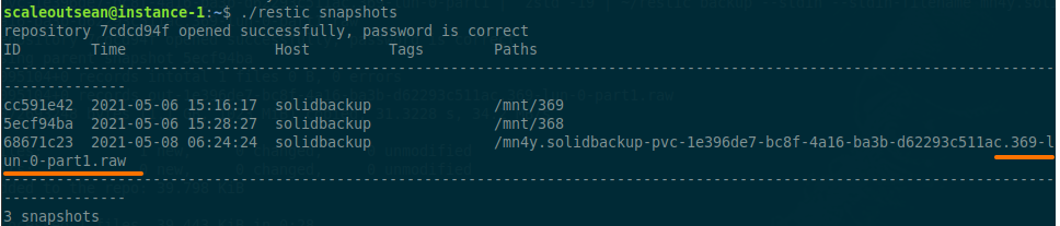 solidbackup - view snapshots