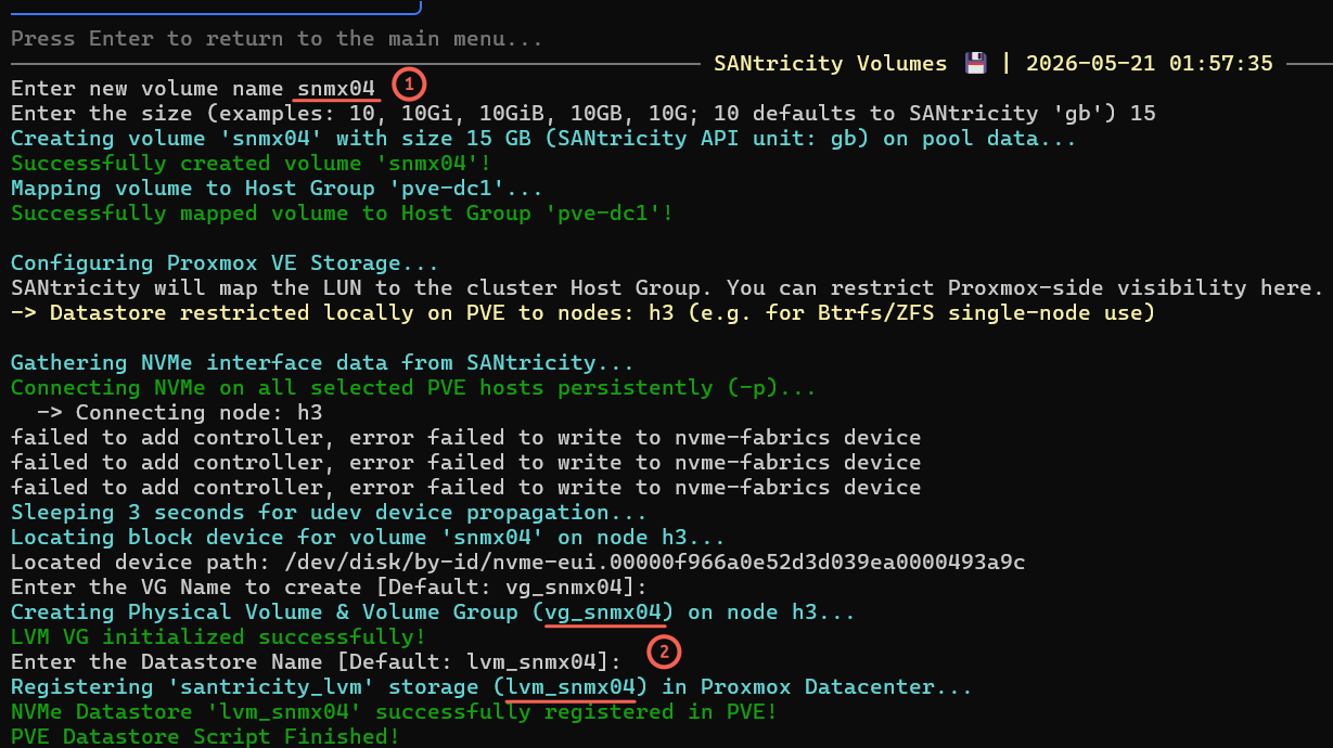 SANmox Datastore E2E creation