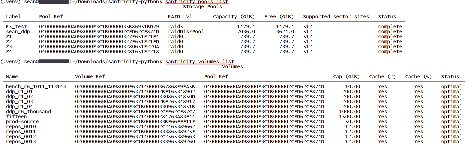 List pools and volumes
