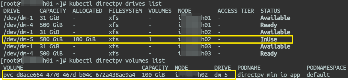 Status of DirectPV volumes from SANtricity