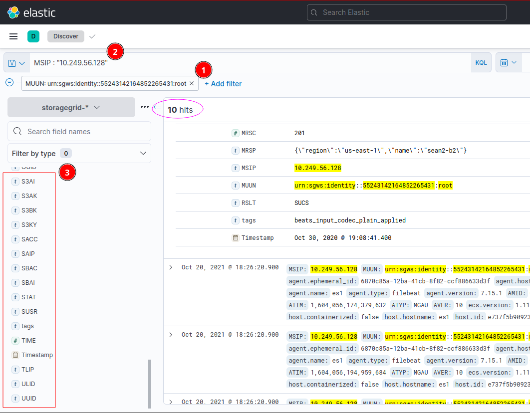 SGAC logs in Elastic 7.15.1