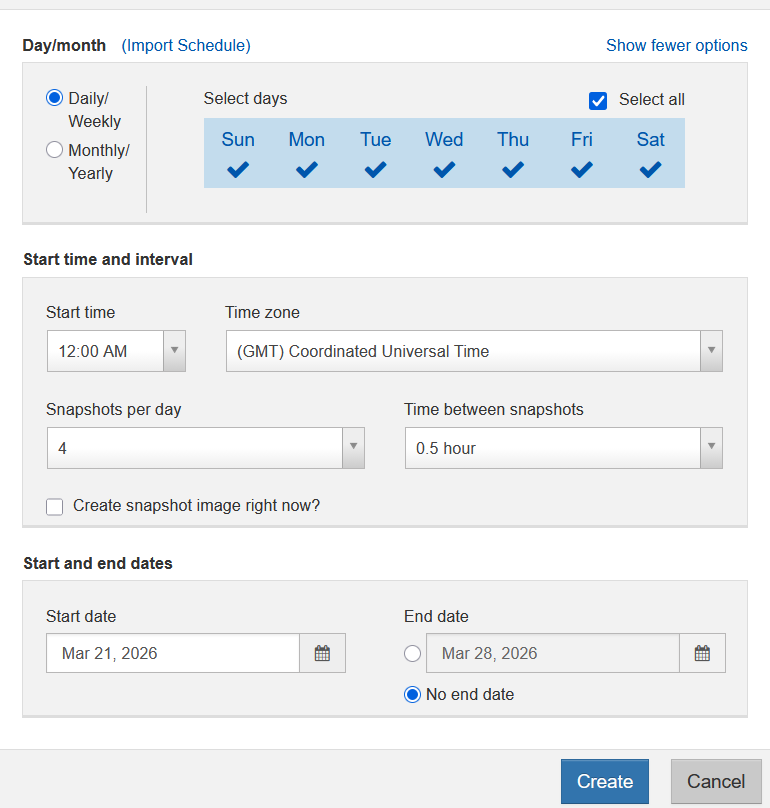 SANtricity snapshot schedule UI