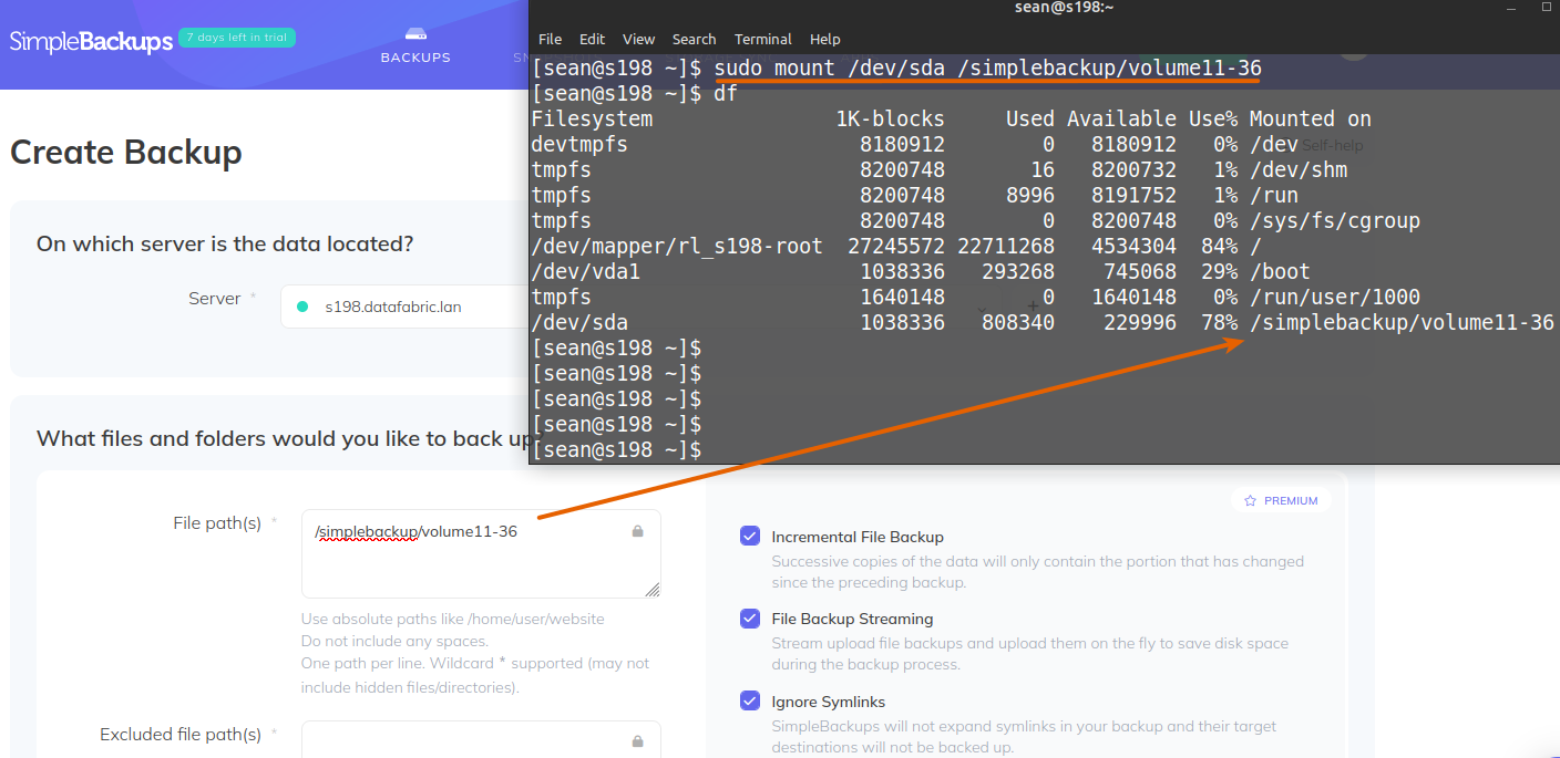 Simple Backups filesystem and job configuration